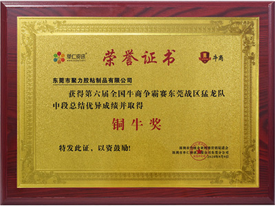 聚力銅牛獎(jiǎng)榮譽(yù)證書(shū)